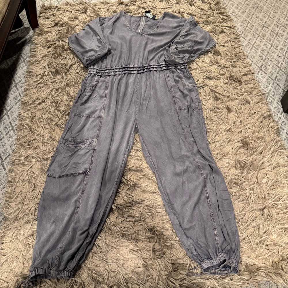 Stone Wash Chambray Cargo Jumpsuit Size 30/32